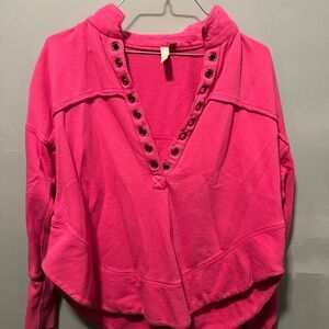 Pilcro Fuchsia Women's Sweatshirt with Eyelet Detail